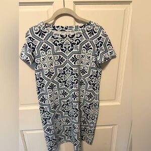 Southern Tide white blue Amelia tile print short sleeve tee dress xs x-small